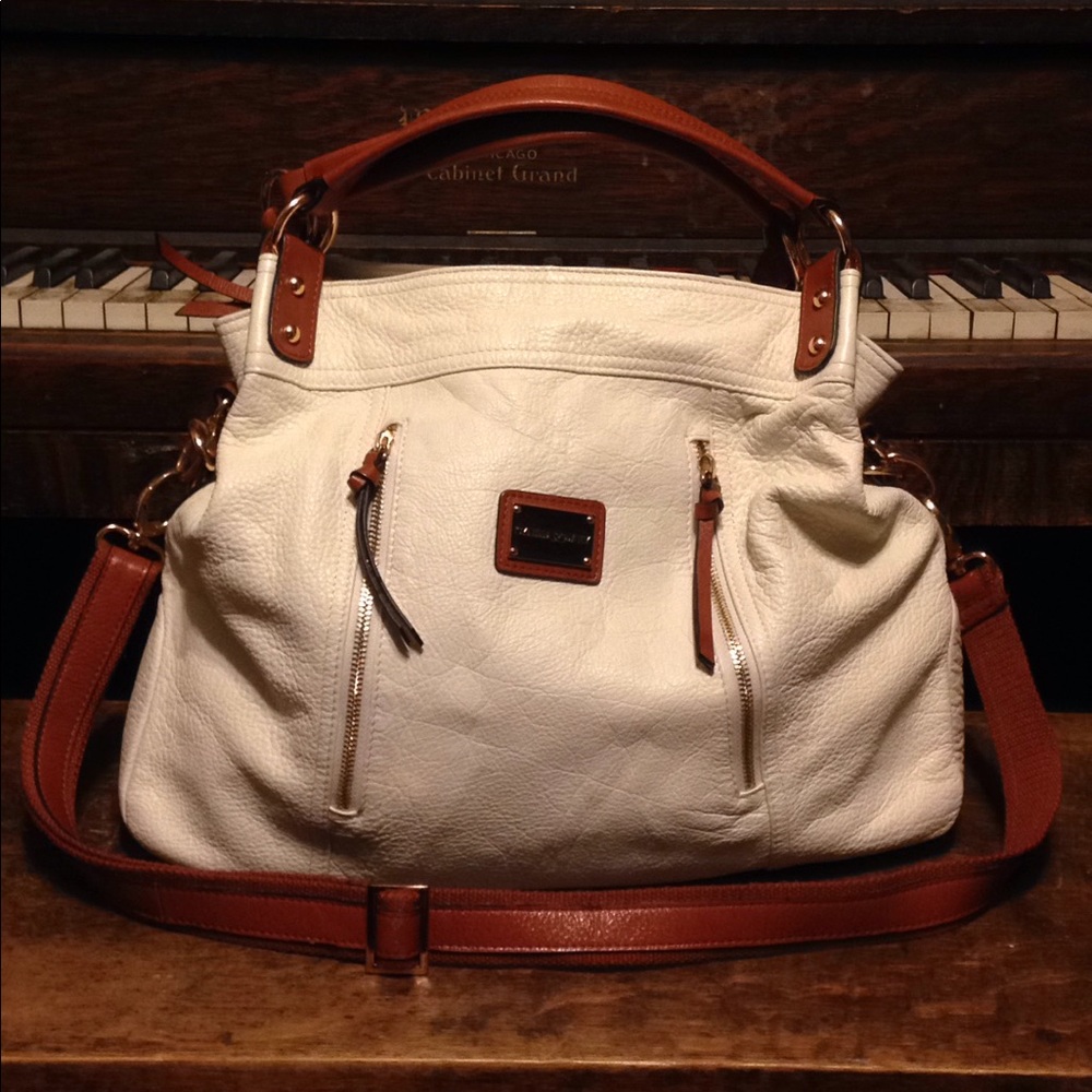 Cynthia Rowley White and Camel Leather Handbag - Picture 1 of 7